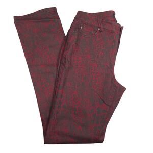 Tribal Pants Womens Size 4 Red Black Denim Slim Straight Stretch Animal Print